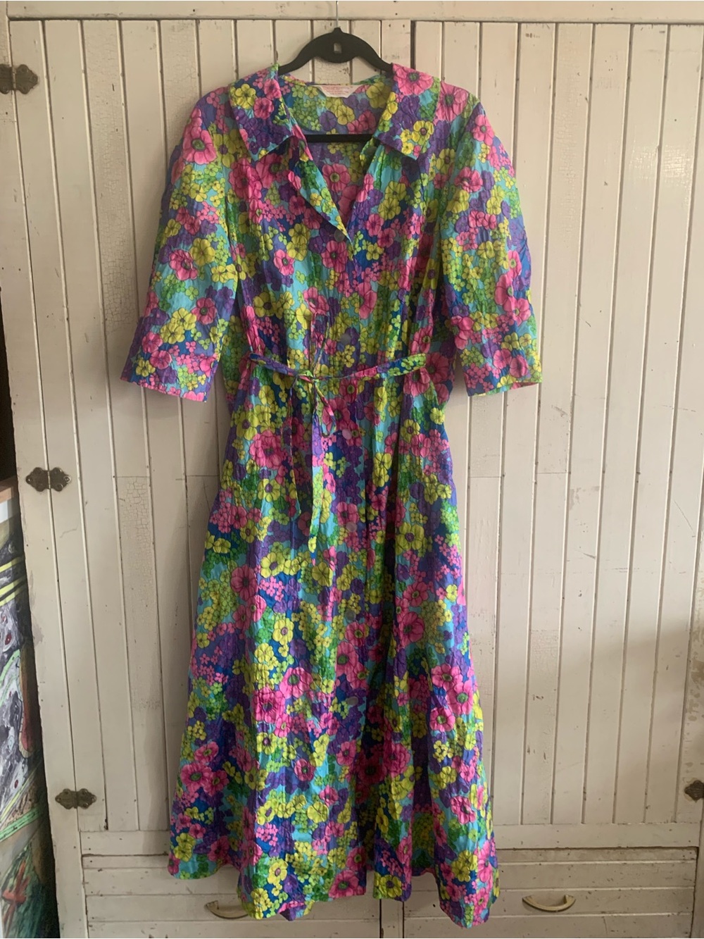 Super Funky Flower Power ✌️ Vintage Sears 60’s 70’s Crepe Floral Dress Medium - Picture 2 of 9